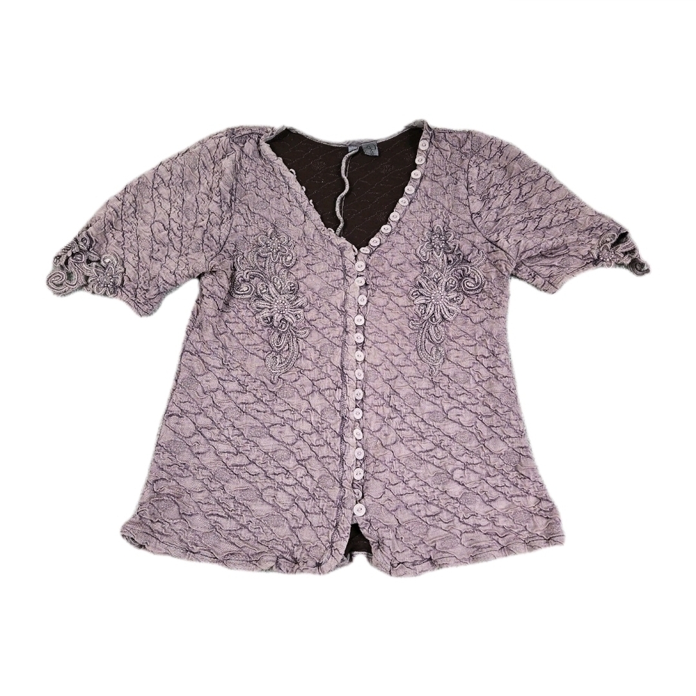 Josephine Pink Top Stretch Floral ITALY Feminine Coquette Dainty Fairy Blouse